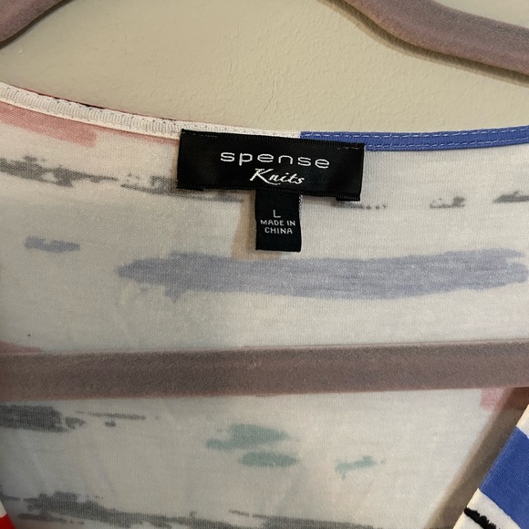 Spense Knits Striped Twisted Front Top Short Sleeve Women’s Size Large - Picture 2 of 7